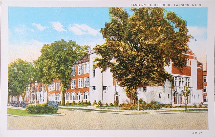 Old Eastern High School as it looked soon after completion in 1928. Pennsylvania Avenue, on the left, featured green islands. The entrance to the school auditorium is on the right along Jerome Street. Its architects, Pond &amp; Pond, were brothers who studied at the University of Michigan. The building&rsquo;s fate is in the hands of U of M&rsquo;s regents.
