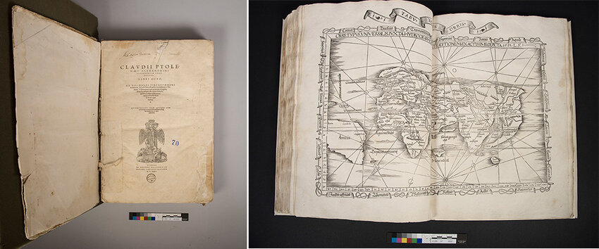 Michigan State University&rsquo;s copy of Ptolemy&rsquo;s &ldquo;Geographia&rdquo; before (left) and after receiving the &ldquo;full spa treatment.&rdquo;