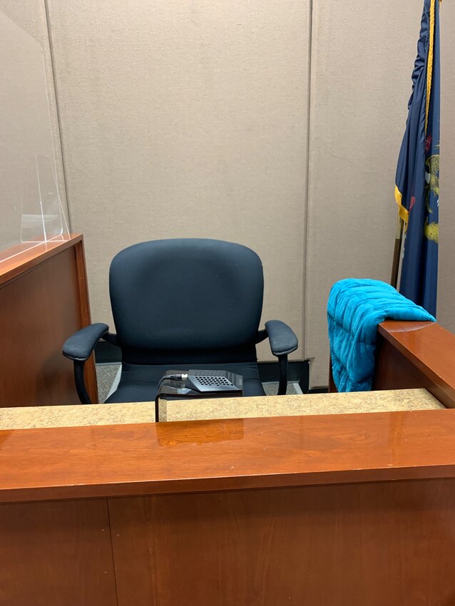 A weighted blanket in 54-A District Judge Cynthia Ward's courtroom.