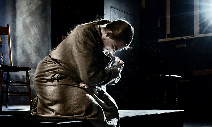 Photo by Kevin Fowler  Simon Rebeck as Raskolnikov&ensp;in Lansing Community College&rsquo;s production of &ldquo;Crime and Punishment,&rdquo; adapted from the novel by Fyodor Dostoevsky.
