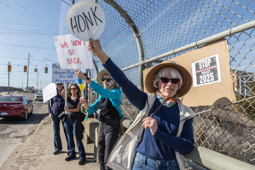 Anti-Trump protesters stage a &quot;takeover&quot; of the U.S. 127 bridge at rush hour today.
