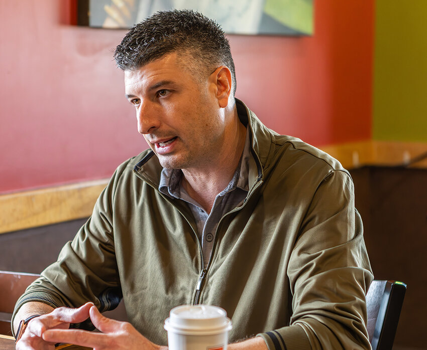Coffee talk: U.S. Rep. Tom Barrett at Biggby in Charlotte on Friday, April 25, near the end of a two-week congressional recess.
