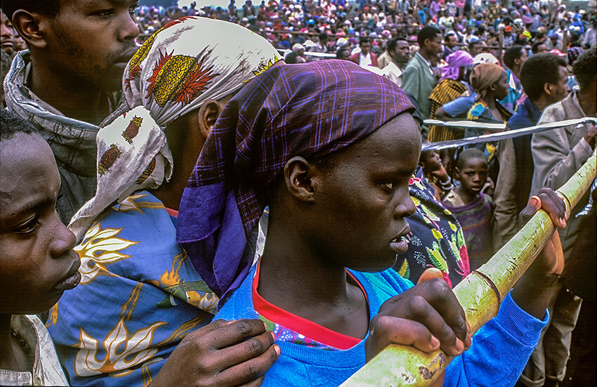 The Library of Michigan exhibit &ldquo;Innocents in Peril&rdquo; pairs poetry by author Anne-Marie Oomen with photographs by Taro Yamasaki, known for his haunting images of innocents ravaged by traumatic events such as war, disease and famine. Pictured above are images he shot of children at a Hutu refugee camp in the Democratic Republic of the Congo.