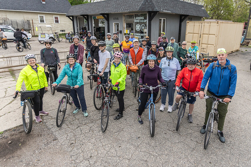The Lansing Bike Party gathers at the Lansing Bike Co-op for a Friday evening ride.