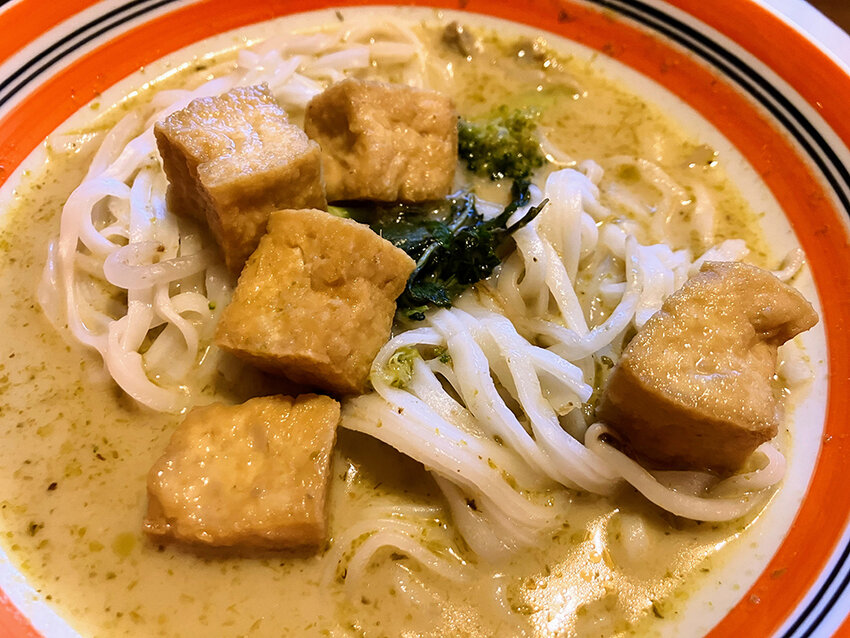 The star of Taste of Thai’s curry noodles is the silky-smooth, slightly sweet green curry, fragrant with basil, cilantro and ginger. Diners can also order the dish with red curry, which is spicier and bolder.