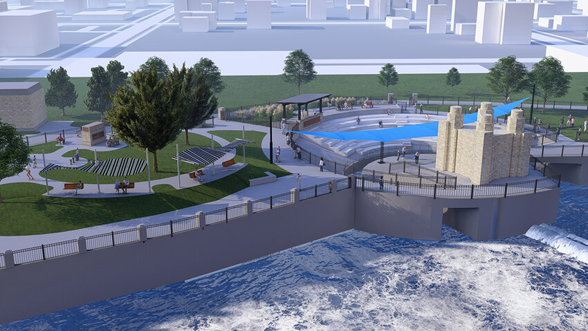 Rendering of what Fish Ladder Music Park adjacent to Old Town Lansing will look like when it is finished in September.