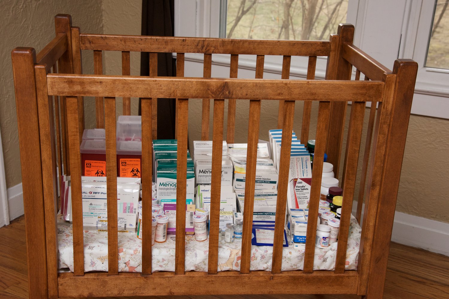 "Crib with Medication Boxes," by Elizabeth Walker.