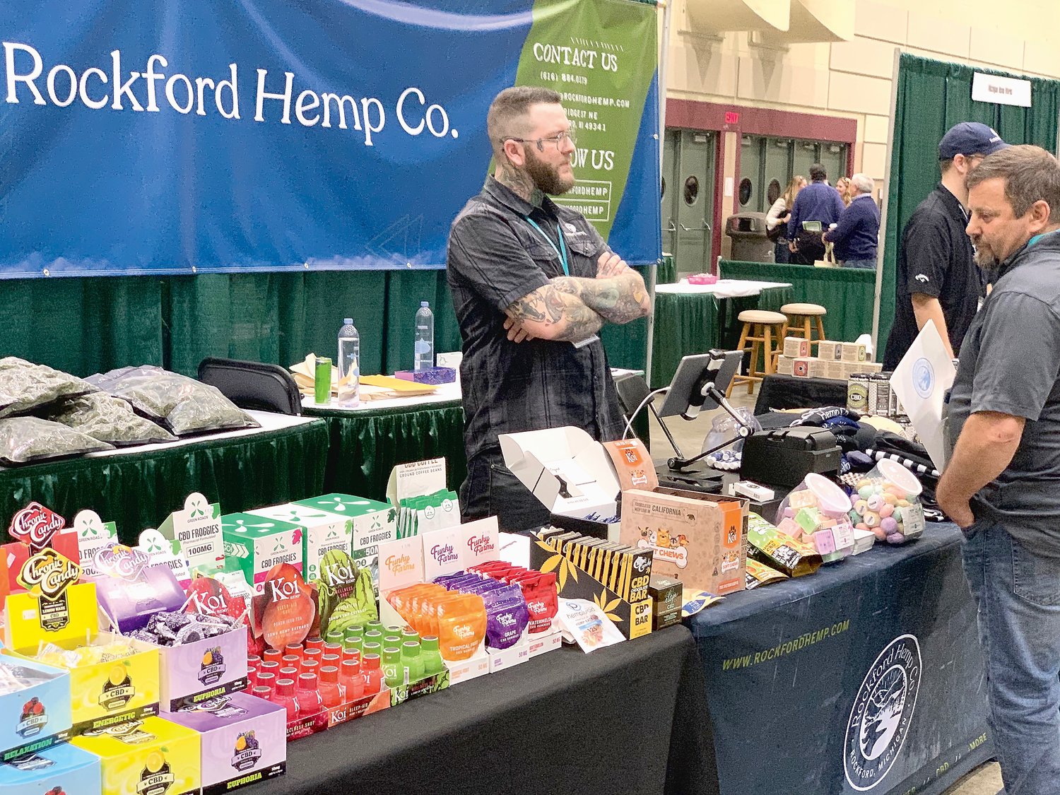 A vendor displays hemp products at the first Midwest iHemp Expo last weekend at Lansing Center.