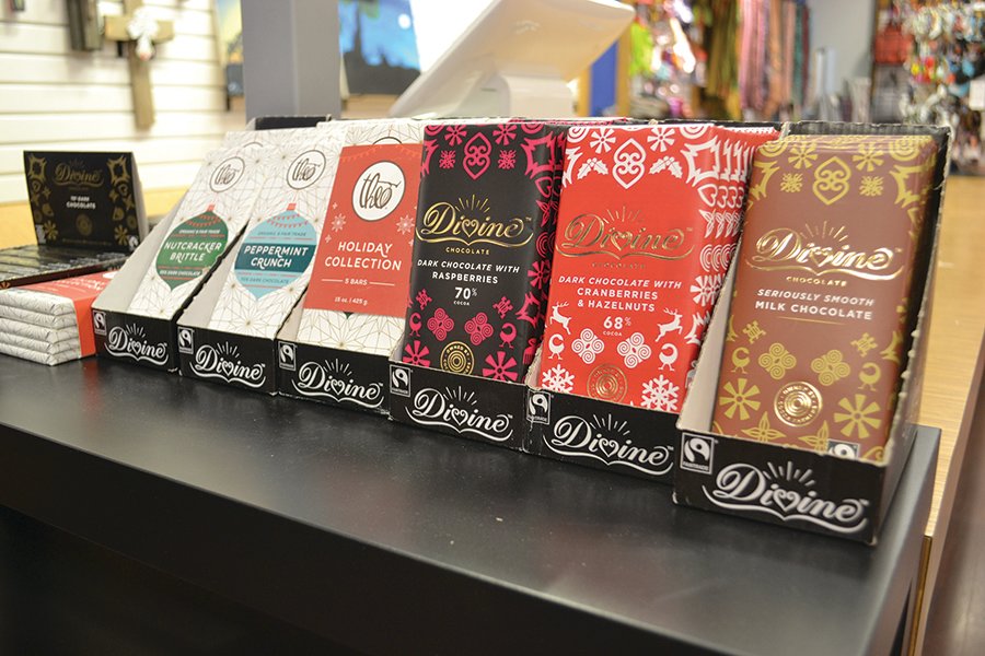 A selection of fair-trade chocolate at Marketplace Manna.