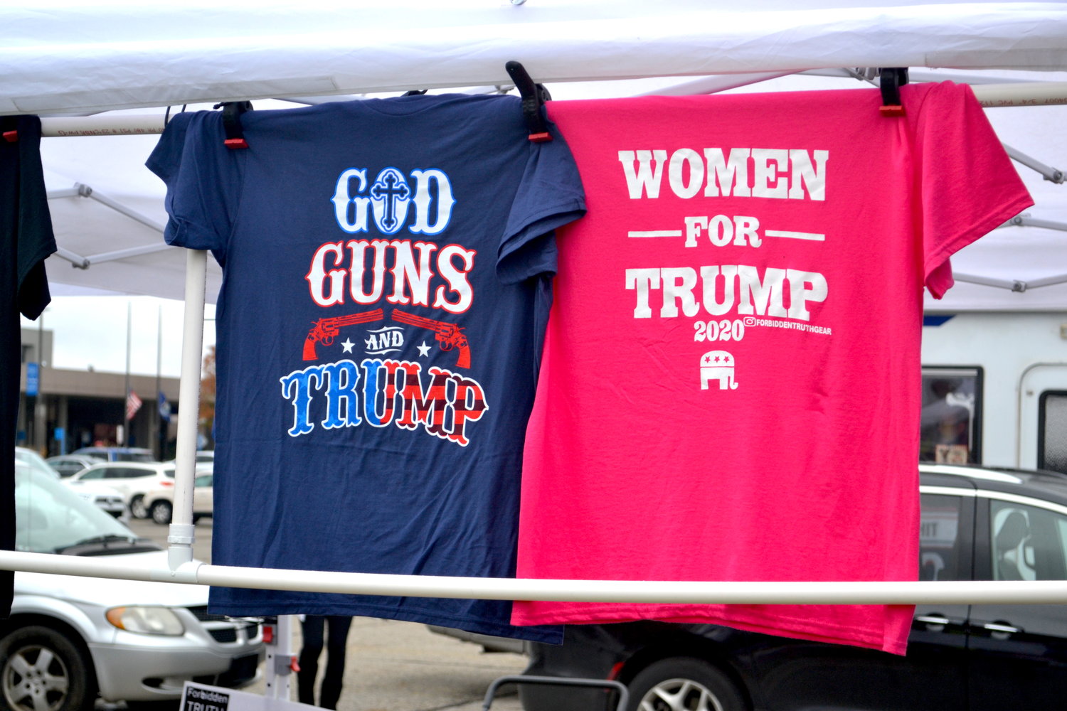 Some of the merchandise for sale at the Trump rally.