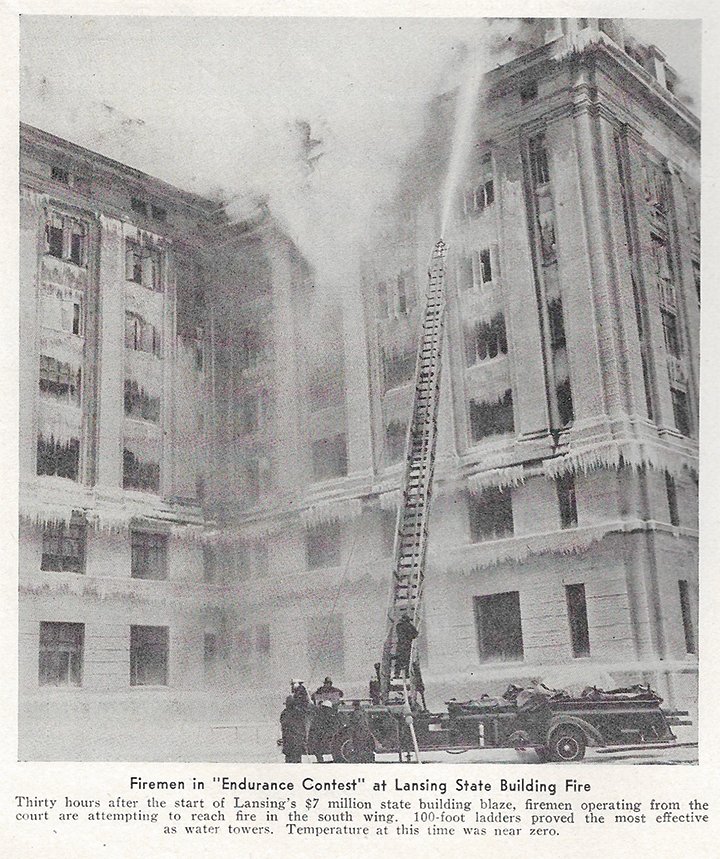 A fire 70 years ago this week engulfing the Elliott-Larsen Building, then known as the State Office Building and
later as the Lewis Cass building.