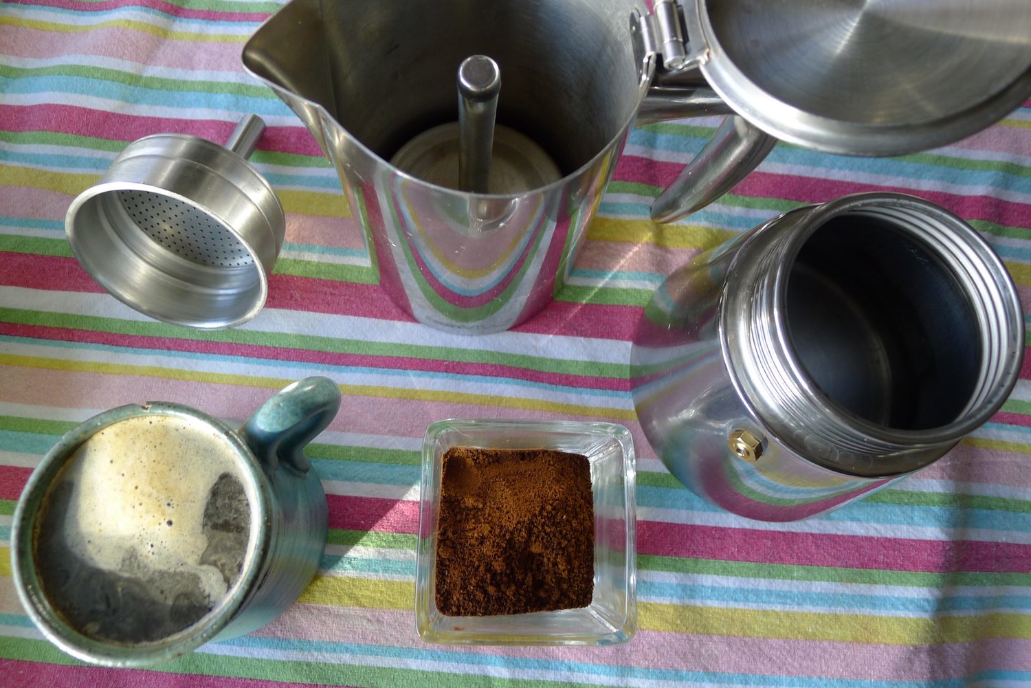 Ari LeVaux uses a Moka pot setup to brew delicious gourmet coffee at home.