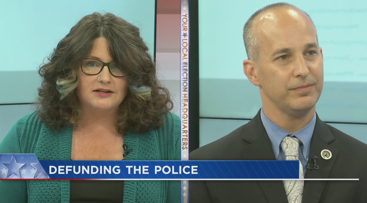 Mayor Andy Schor and Councilwoman Kathie Dunbar squared off at a WLNS-TV debate last month.