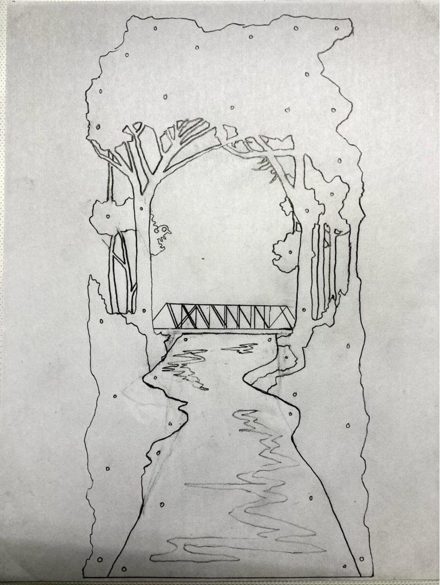 The rough design of Ivan Iler's "Bridge Between Banks," which will be constructed and displayed in Dimondale this summer.