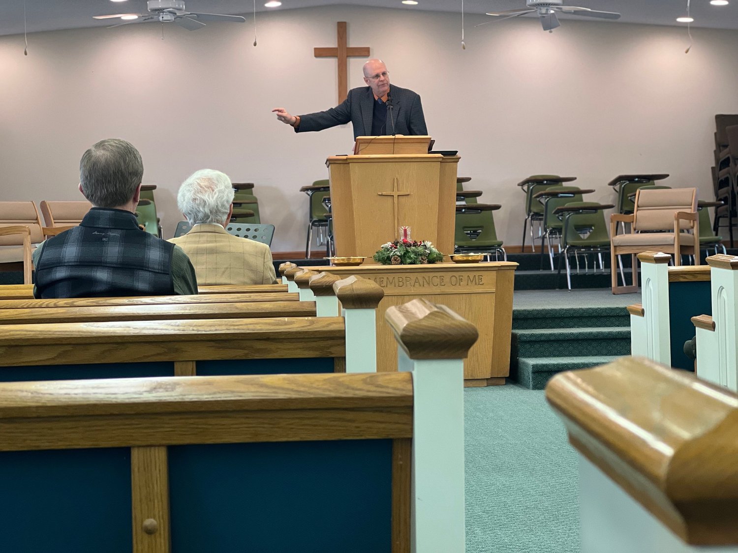 Rusty Chatfield, father of former House Speaker Lee Chatfield, speaks to a Sunday morning congregation at Northern Michigan Baptist Bible Church.