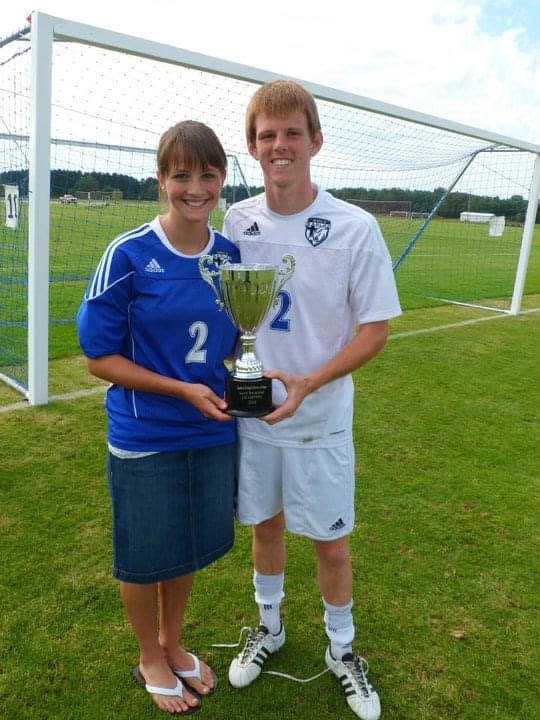 Rebekah Leonard with her then high school boyfriend Aaron Chatfield after a soccer tournament. They married when both were 19.