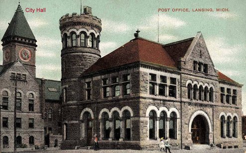 The former Lansing City Hall, designed by Lansing architect Edwyn Bowd, looked more like a castle or church than a city office building with its heavy rock-faced stone and iconic, round masonry arches.