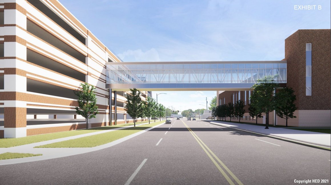A rendering from Sparrow Hospital shows a proposed skywalk over Pennsylvania Avenue.