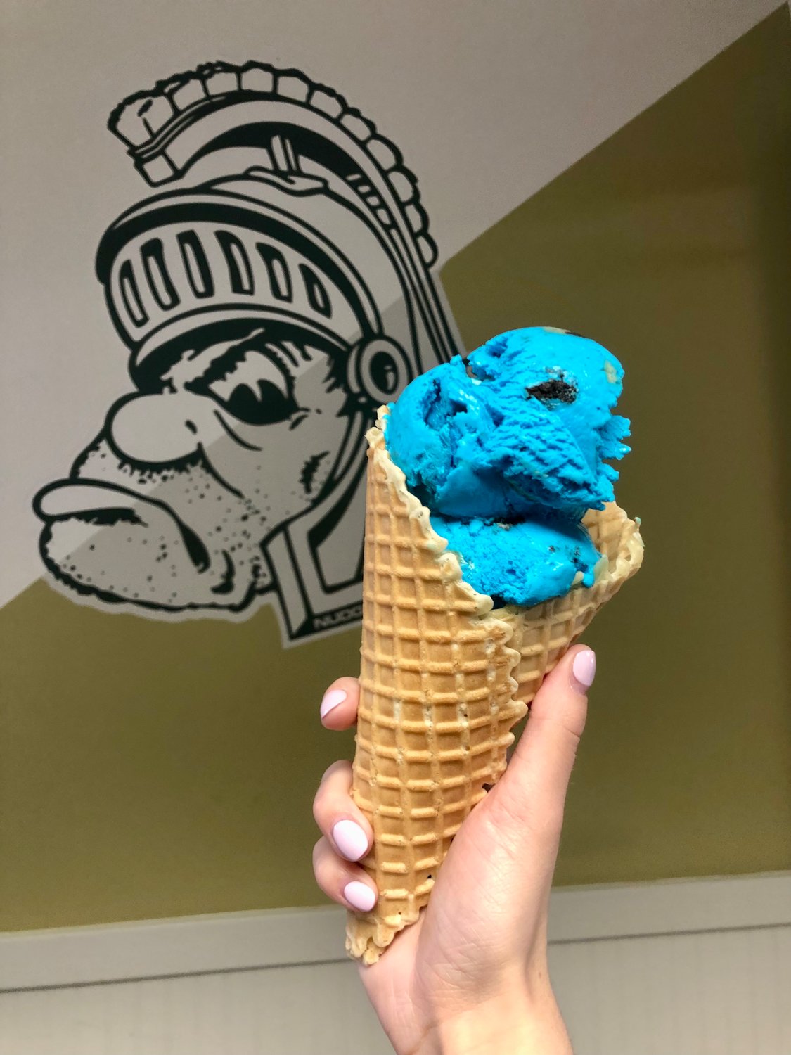 The Cookie Monster ice cream from the Michigan State University Dairy Store.