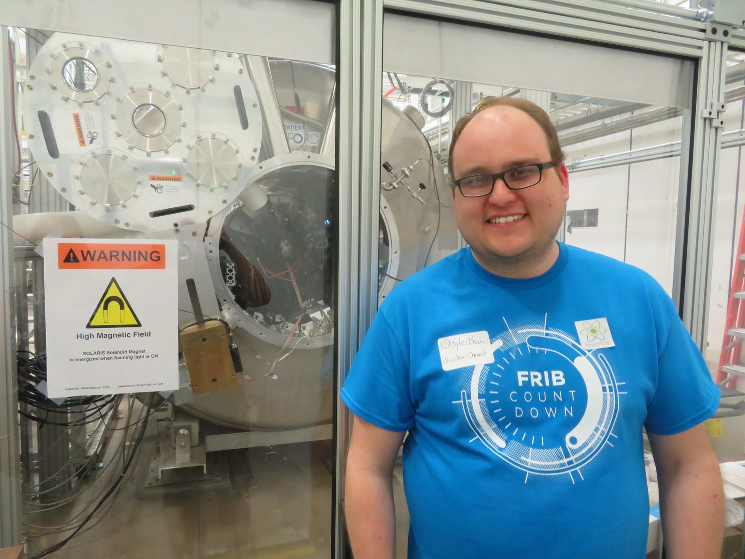 At the April 23 “FRIB Countdown” open house, MSU chemistry researcher Kyle Brown showed off Solaris, a re-purposed medical MRI machine that will photograph and identify isotopes as they come out of the FRIB’s accelerator.