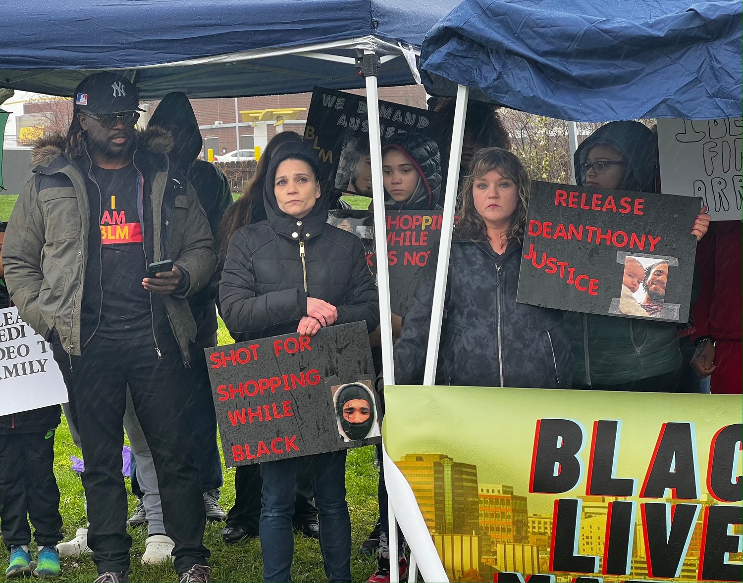 DeAnthony VanAtten’s mother, Burnette VanAtten (second from the left) joined a Black Lives Matter protest at the Ingham County Jail to demand that both officers who shot her son be fired.
