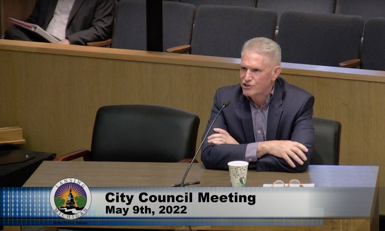 Lansing Housing Commission Director Doug Fleming speaks to the City Council on May 9.