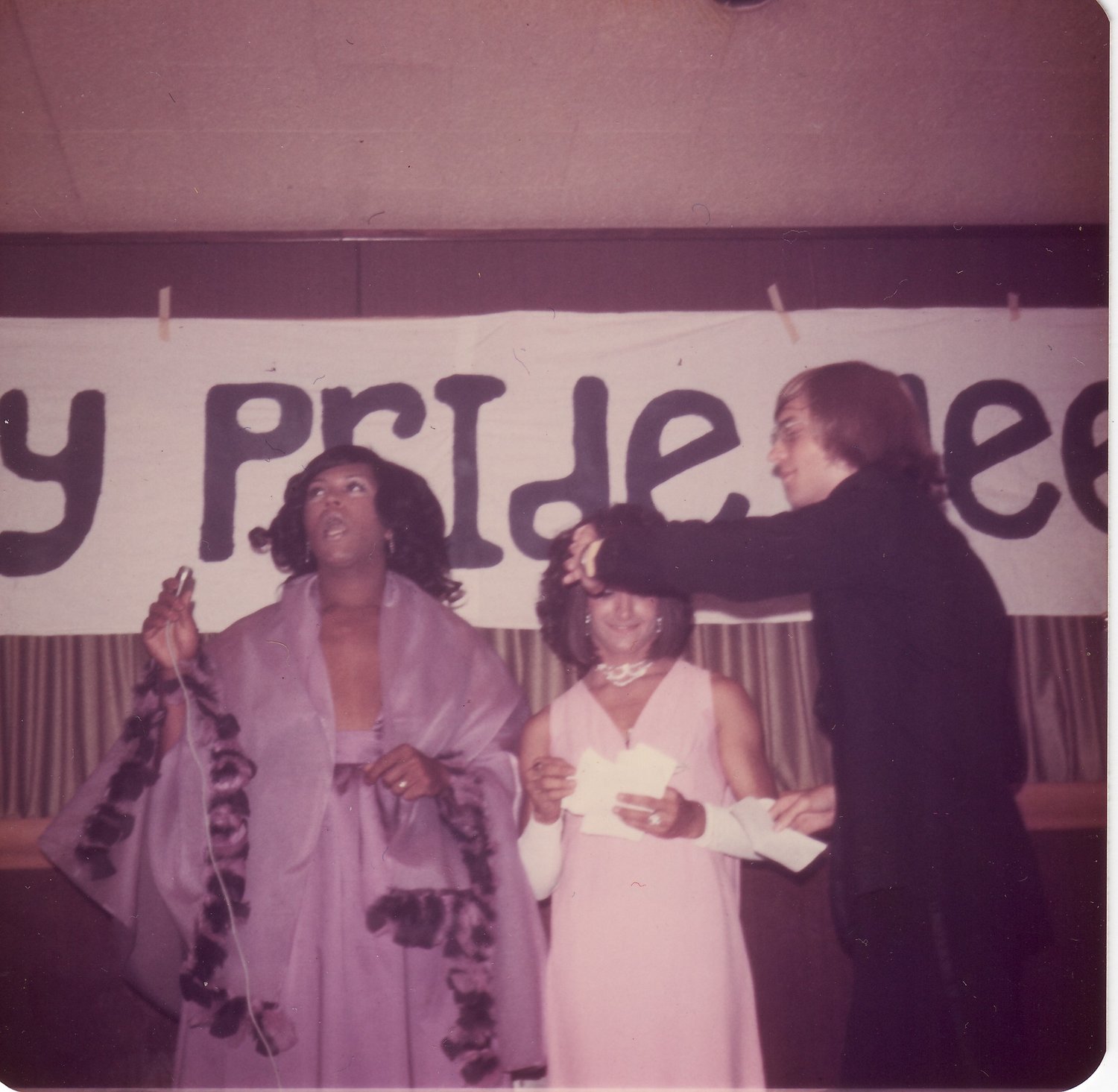 Nadine, a.k.a. John Schallberg, with Pattrice, a.k.a. Dan Vigliarolo and Alex McGehee at Joe Covello’s club in Lansing, June 22, 1972. From private collection of Greg Kamm.