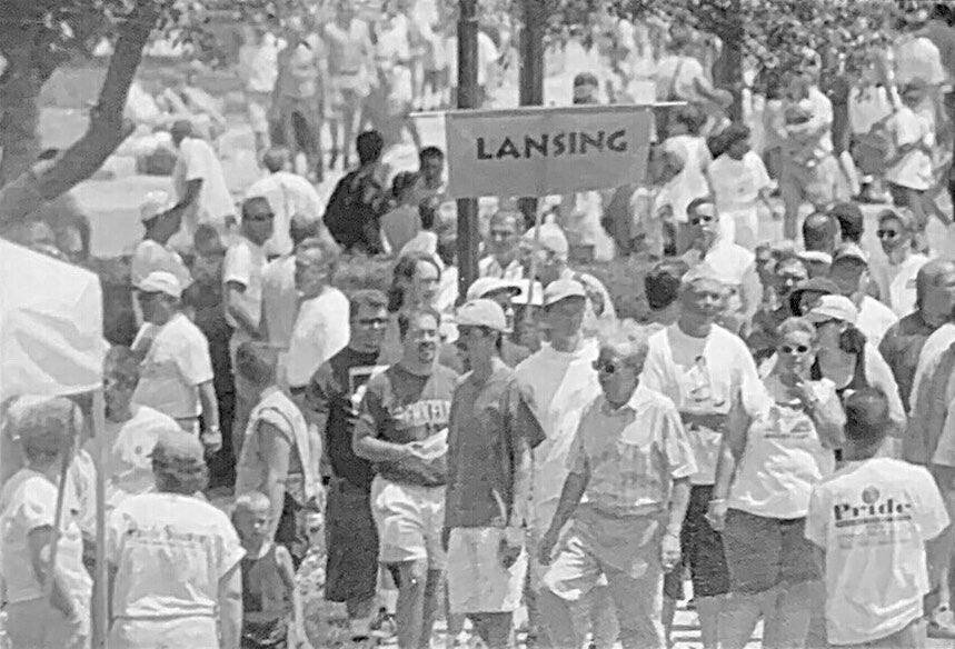 Festival-goers at the 1990 Michigan Pride in Lansing. Photo by Rosemary Ruppert.