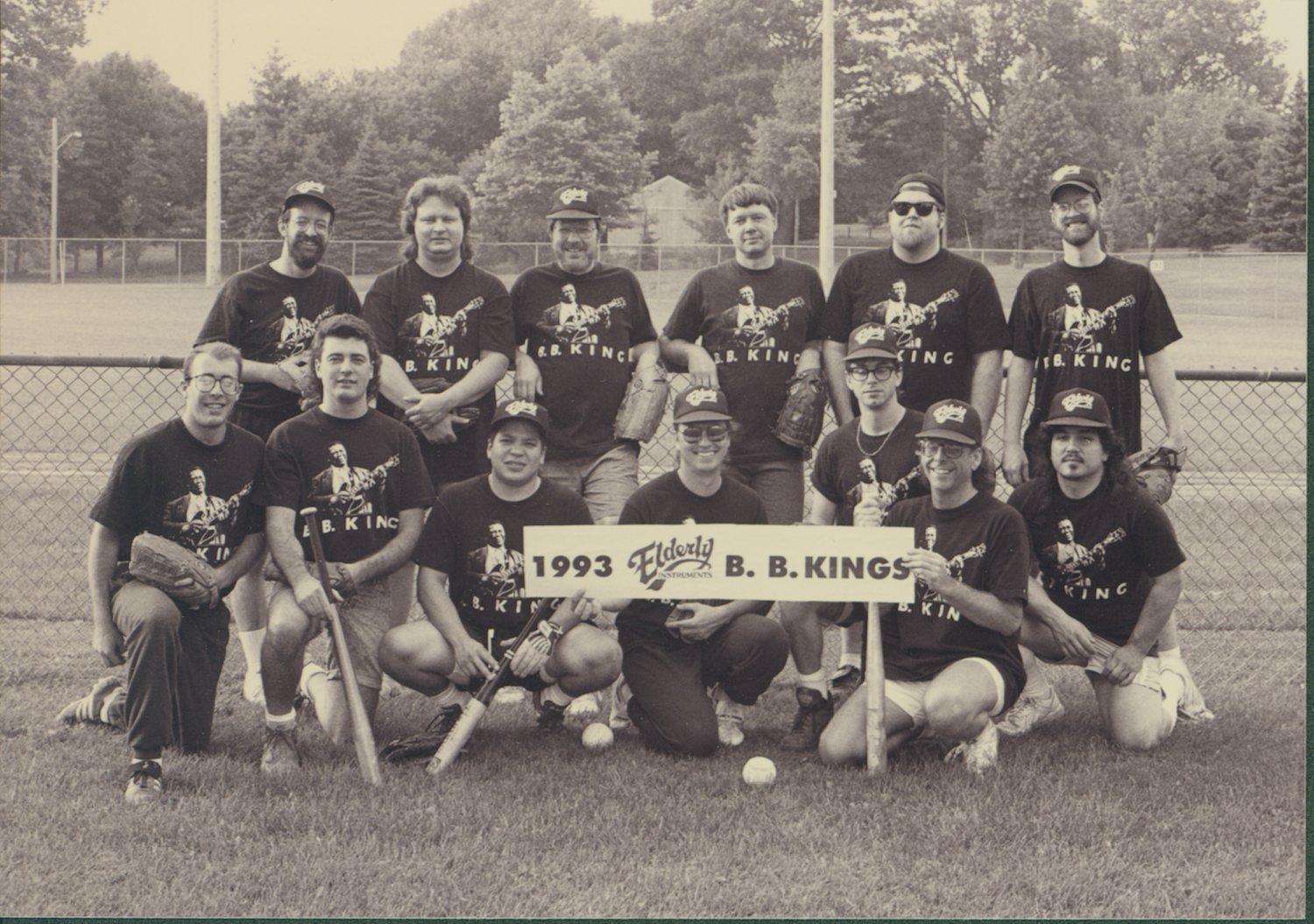 The Elderly baseball club, named after blues icon B.B. King, took time out for a photo in 1993.