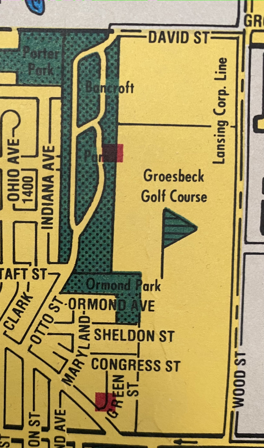 An older map of Greater Lansing shows Bancroft Park, on Lansing’s north side, whose entrance is from Otto Street off of Cesar Chavez Avenue. Adjacent Ormond Park is smaller now because of a new entrance on the southern end of Groesbeck Golf Course.