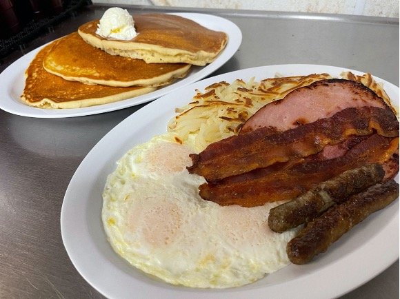 The “Big Mikey” at Blondie’s Barn comes served on two separate platters.