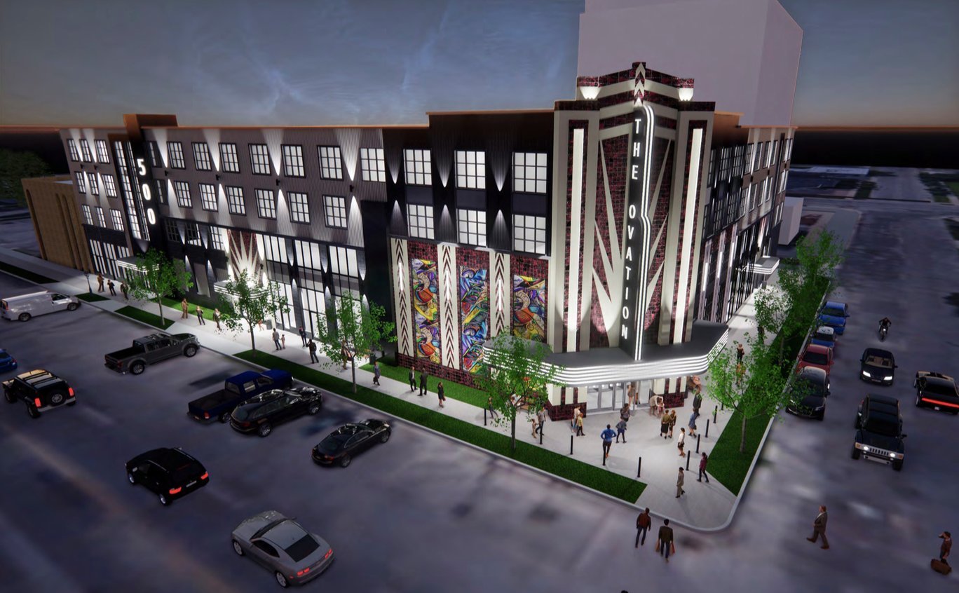 A rendering of the proposed downtown Lansing performing arts center.