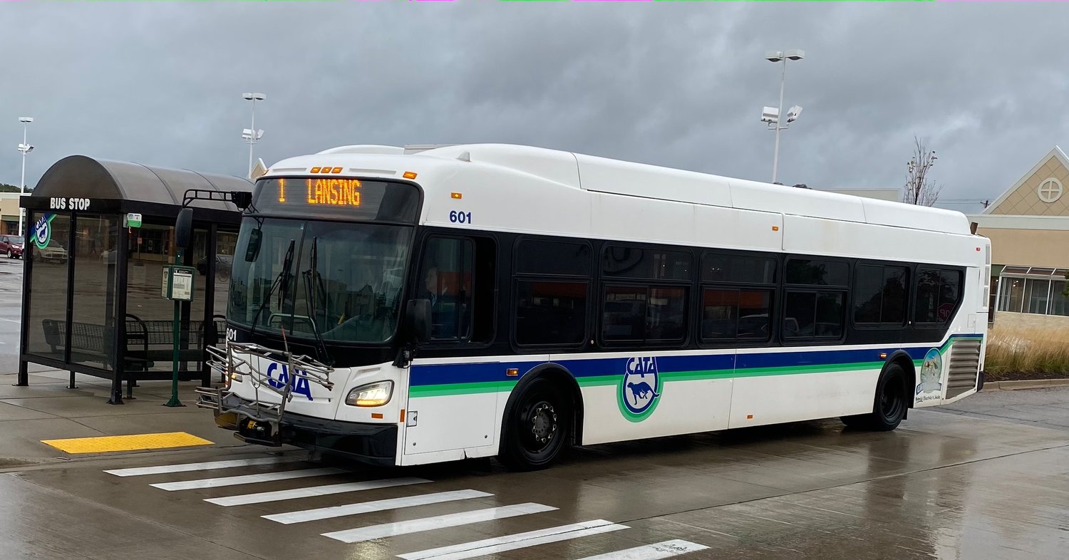 A No. 1 bus in Frandor Shopping Center this evening. Frandor's management has informed CATA it is ending its agreement to allow buses in the shopping center over safety concerns.