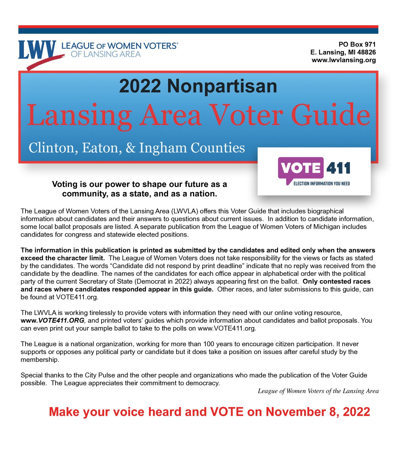 League of Women's Voters Election Guide City Pulse