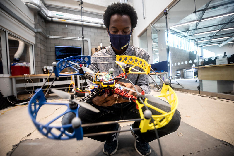 A University of Michigan graduate student tests out the electrification of a prototype aircraft aimed at reducing fuel consumption.