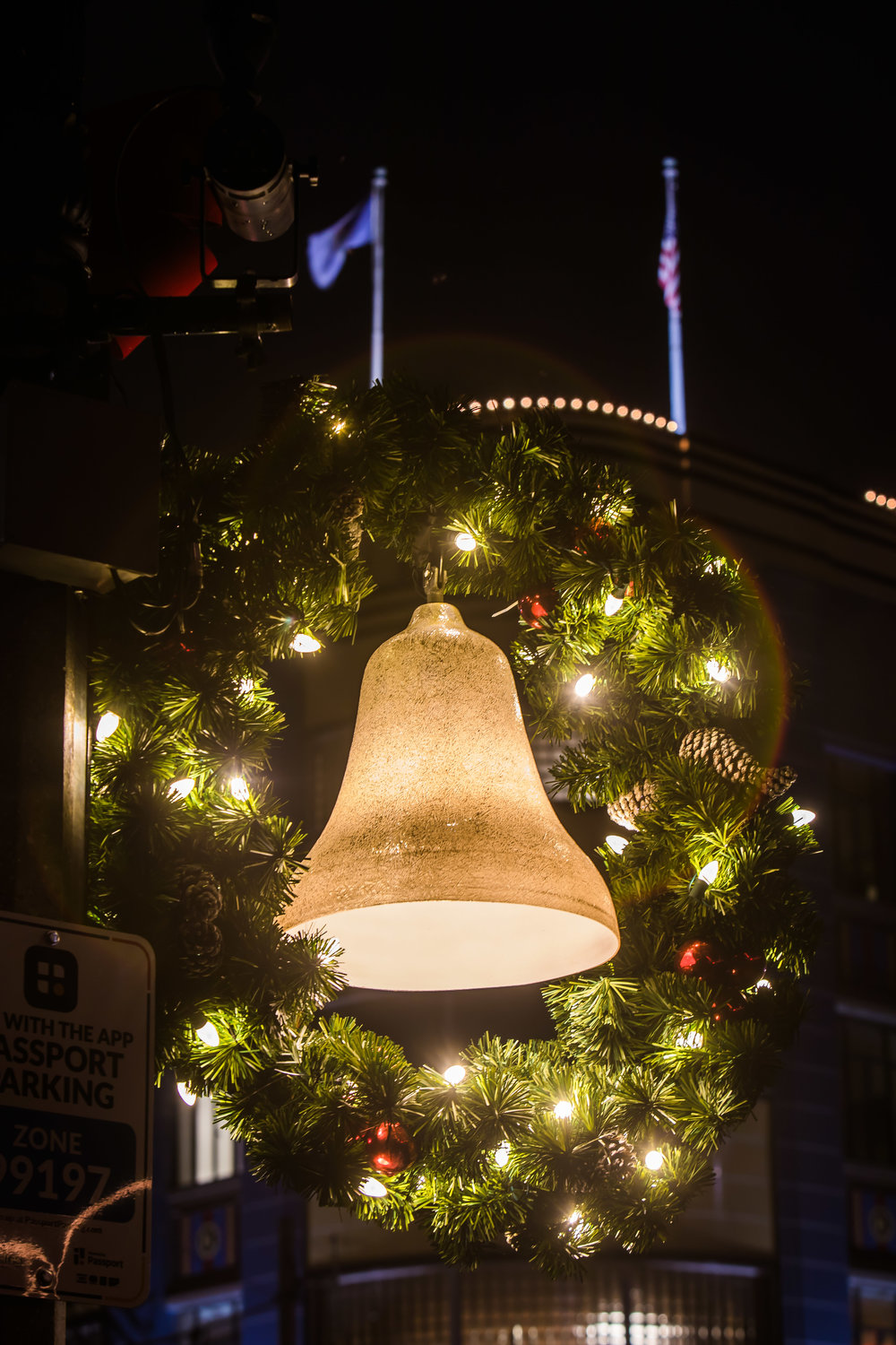 Christmas wreath on Washington Avenue in downtown Lansing.