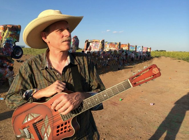 California-based guitarist Bruce Forman, guest artist in residence for MSU jazz studies this week, soaks up inspiration at Cadillac Ranch, near Amarillo, Texas, along Route 66.