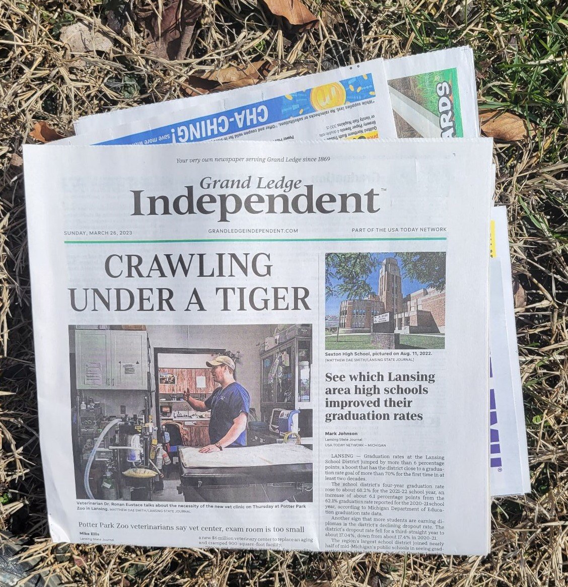 A copy of the last edition of the Grand Ledge Independent, one of a dozen weeklies in and around Lansing that Gannett purchased 19 years ago — all of which have ceased publication. The Independent, which traced its history to 1869, had been published weekly since 1938.
