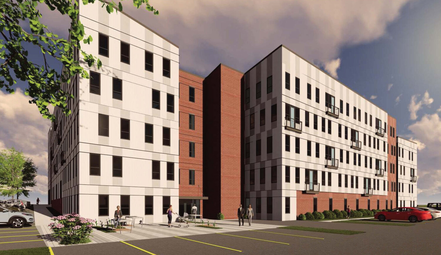 Renderings by Hooker Dejong, a Grand Rapids-based architectural firm, of a mixed-use residential and commercial project that the Lansing Housing Commission is pursuing for downtown Lansing.