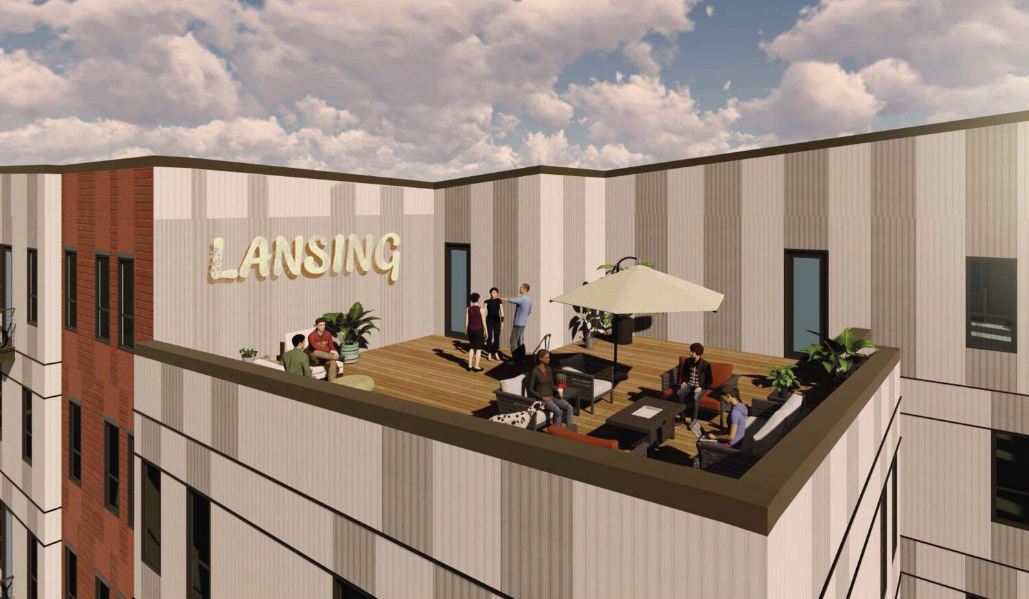 Renderings by Hooker Dejong, a Grand Rapids-based architectural firm, of a mixed-use residential and commercial project that the Lansing Housing Commission is pursuing for downtown Lansing.