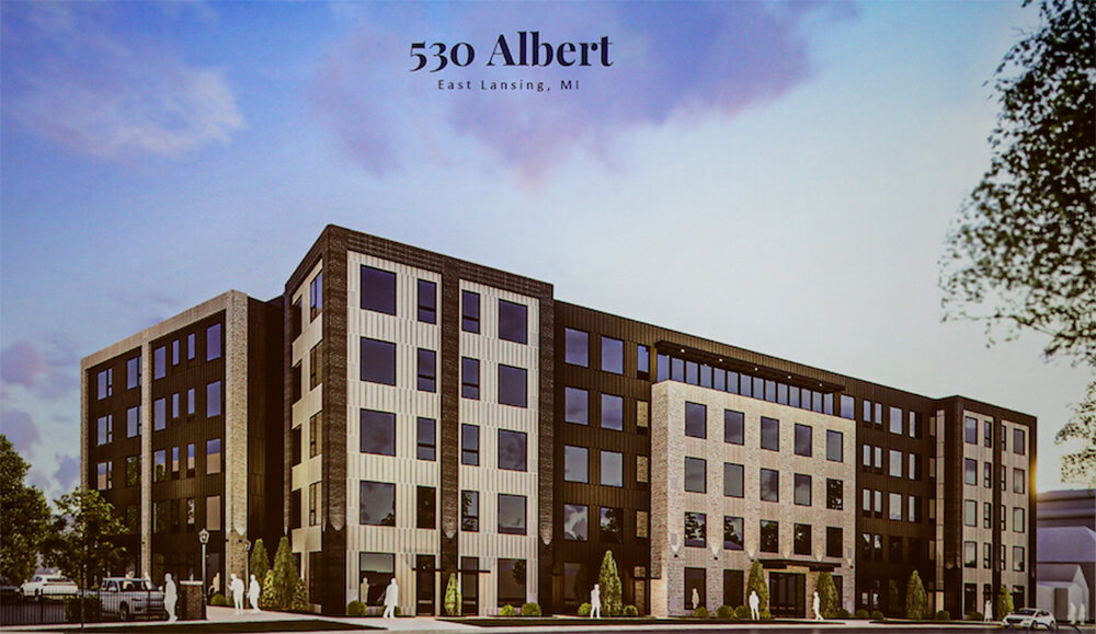 The road not taken: The East Lansing City Council turned down a proposal to build this affordable housing apartment project because it would have replaced a downtown public parking lot on Albert Street. Merchants and others were up in arms about losing customer parking.