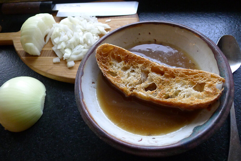 Although the cooking time is brief, French onion soup takes time to prepare. It’s perfect for a cold winter day, when the process can heat the entire house.