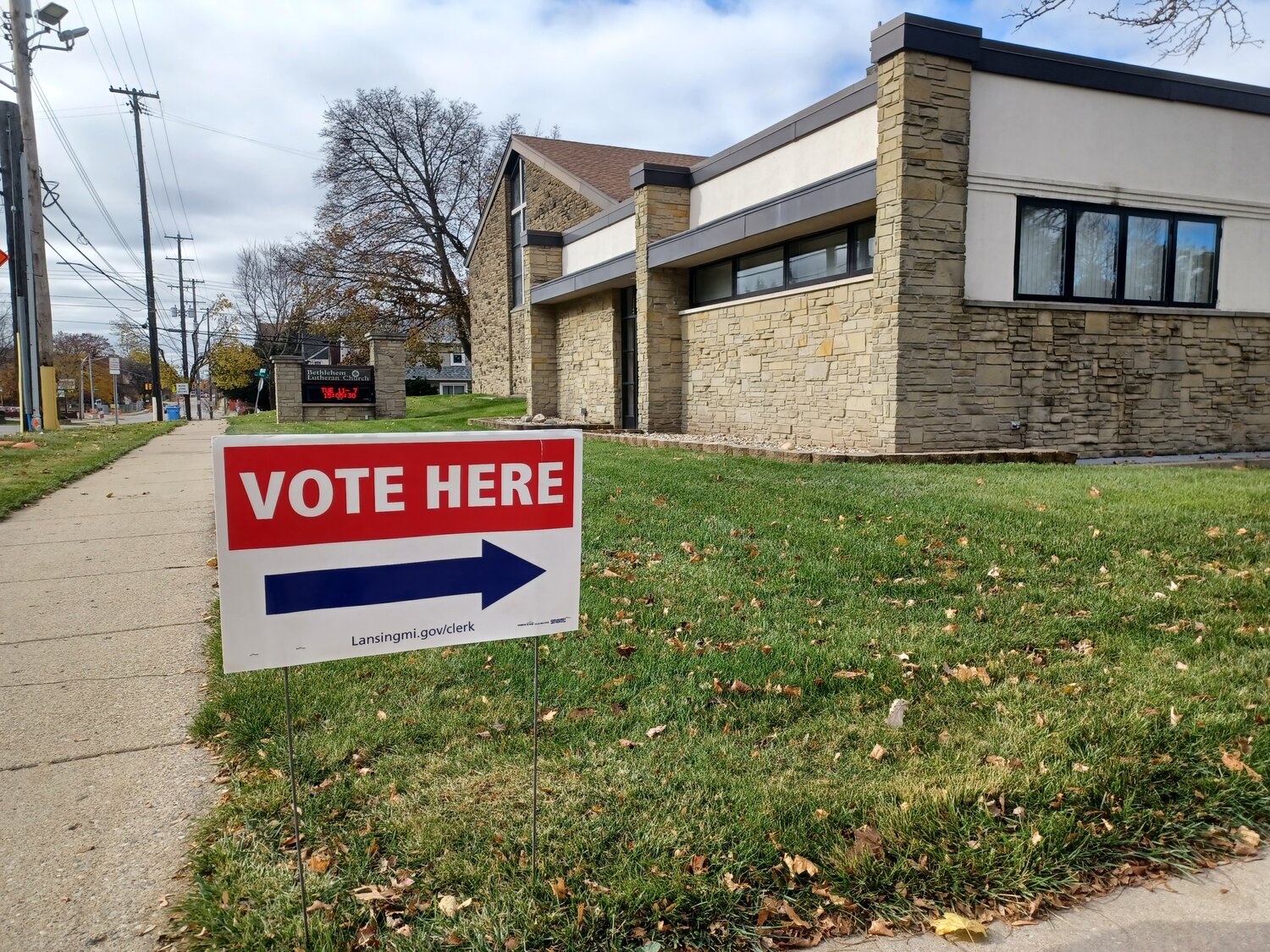 Bethlehem Lutheran Church, at 549 E. Mt. Hope Ave. in Lansing, hosted voters from four precincts today to save costs because of aniticipated low turnouts.