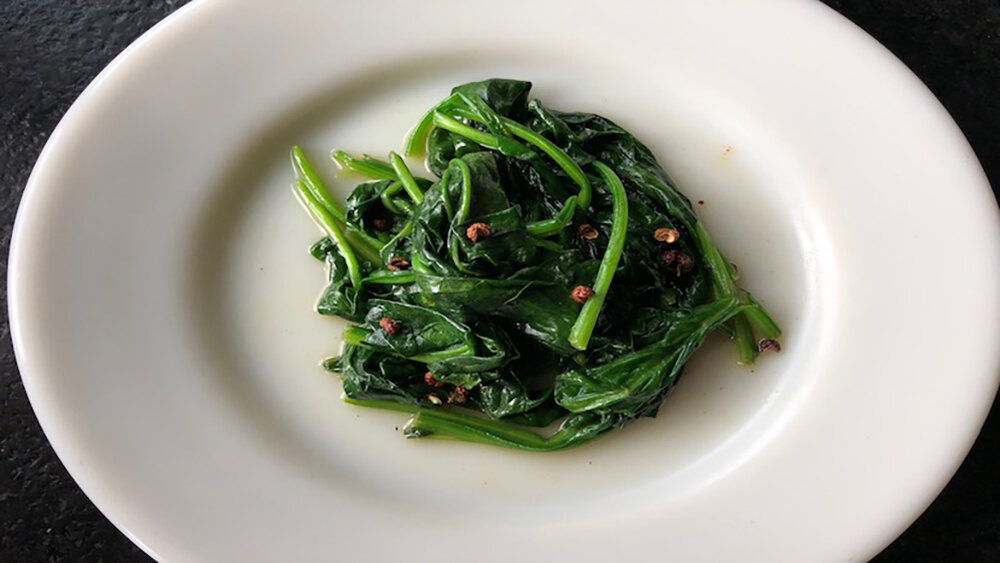 Qing chao spinach with Sichuan pepper.