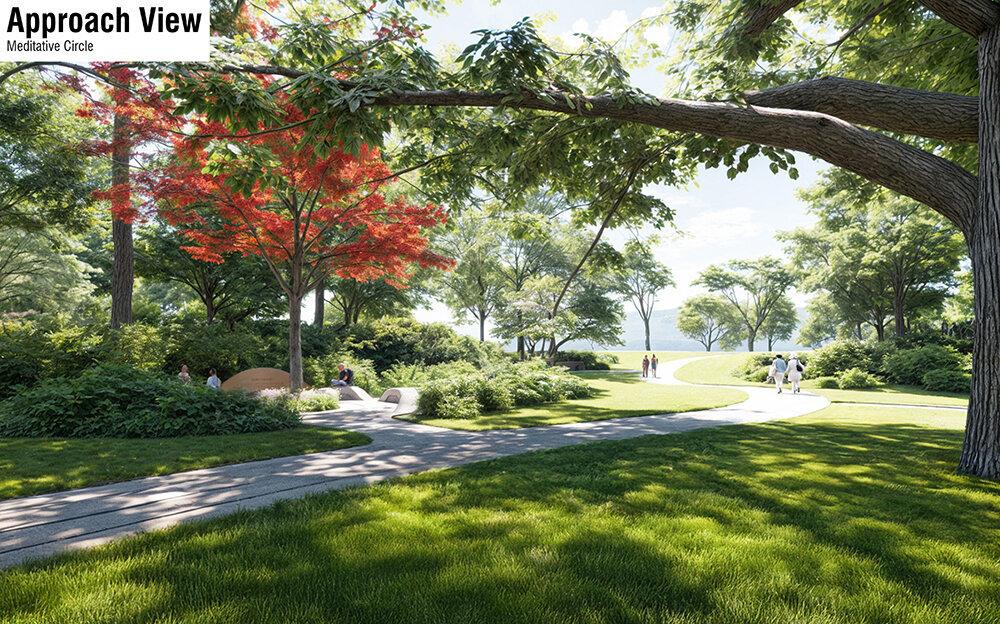 HWKN’s design features three circles for gathering, socializing and meditation.