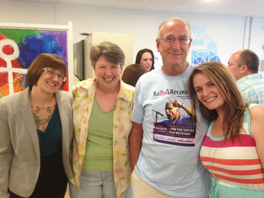 The extended family of RICARES at the 2018 opening of the Jim Gillen Teen Center: From left, Monica Smith, Michelle McKenzie, Ian Knowles (author of the story), and Abby Stenberg.