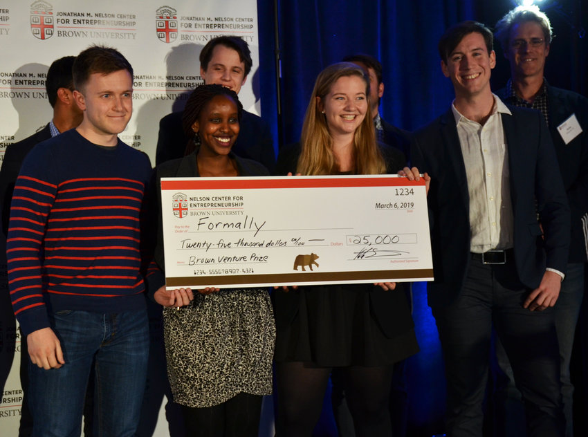 The entrepreneurial team for Formally won the first prize of $25,000 at the Brown Venture Prize Pitch Night on March 6, 2019.