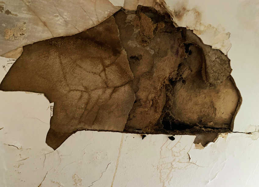 Much of Rhode Island's housing stock was built before 1980, forcing renters to live in unsafe conditions, such as the collapsed ceiling shown above, the result of a leak from the roof, a condition that is still awaiting repair by the landlord four months after the ceiling fell down in July.