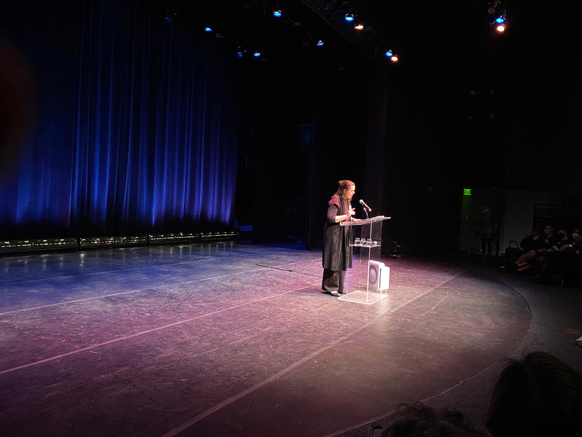Rebecca Altman, Ph.D., talking at the Silent Spring Institute's 2022 Gala Celebration in honor of the 60th anniversary of the publishing of Rachel Carson's Silent Spring.
