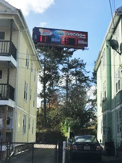 The Lamar Advertising billboard located off Elmwood Avenue and Cadillac Drive in South Providence.